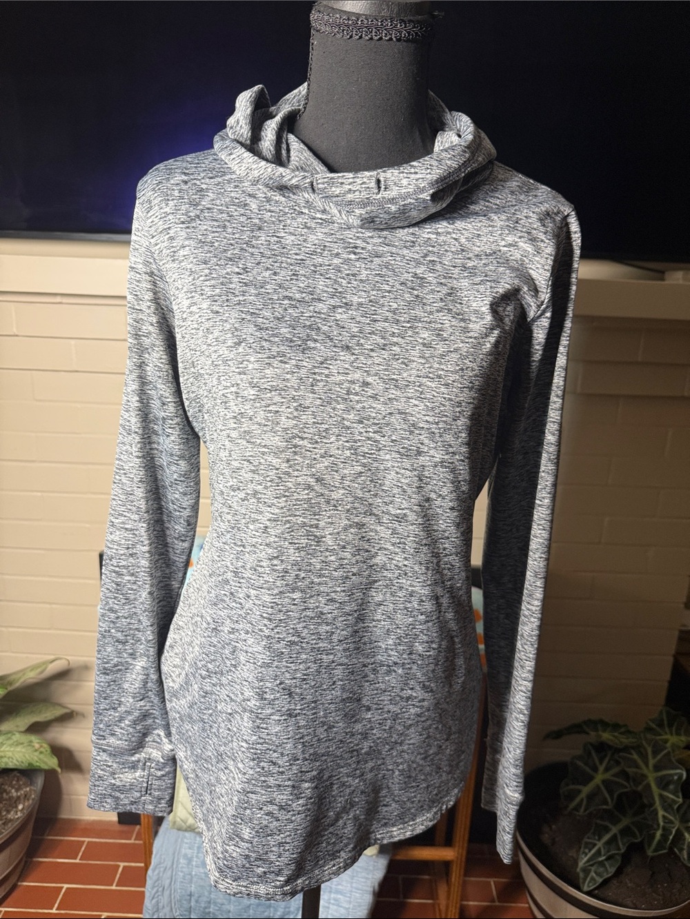 Reebok Heather Gray Pullover Cowl Neck Hoodie